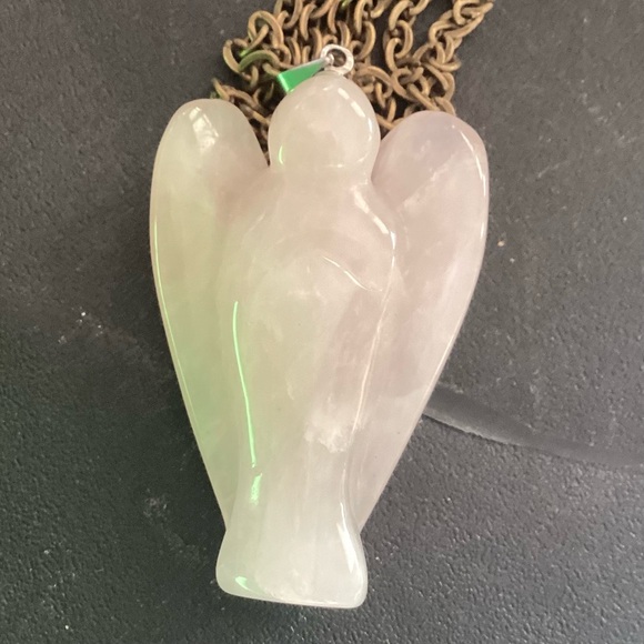 Rose Quartz Protective Angel on antiqued Bronze Chain - Picture 3 of 6